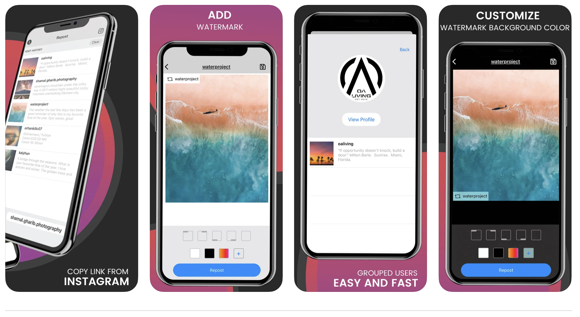 Best Repost app screenshot for iPhone showing Instagram and TikTok repost features