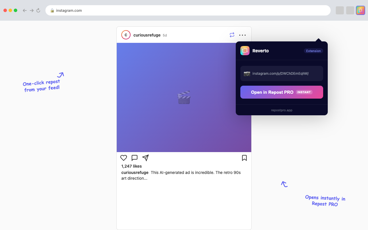 Repost PRO Chrome Extension - Repost Instagram and TikTok from your browser